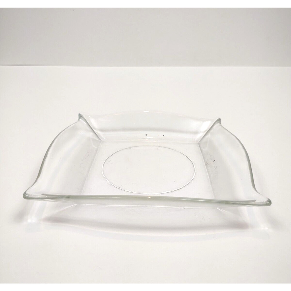 Vintage Clear Glass Pillar Candle Holder Plate Square 5.5" Beveled Edge - Picture 6 of 7